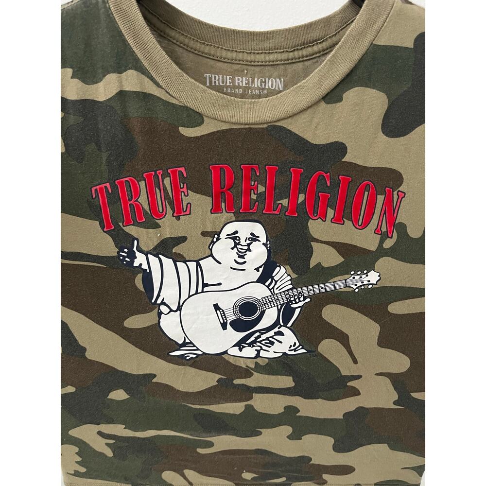 True Religion Boys Large Camo Tee Buddha Guitar Graphic Shirt - Picture 2 of 4